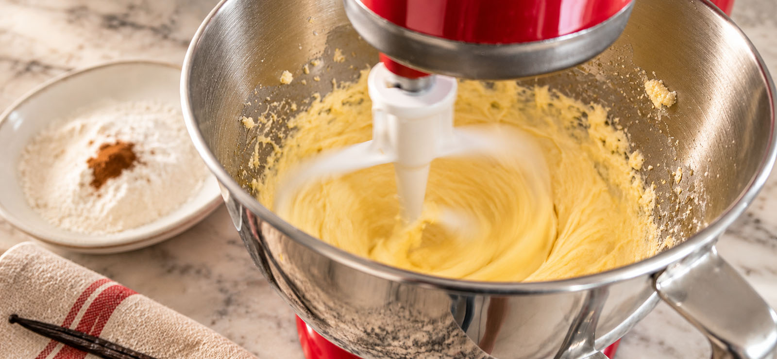 Preparing the batter for Autumn Plum and Pistachio Cake