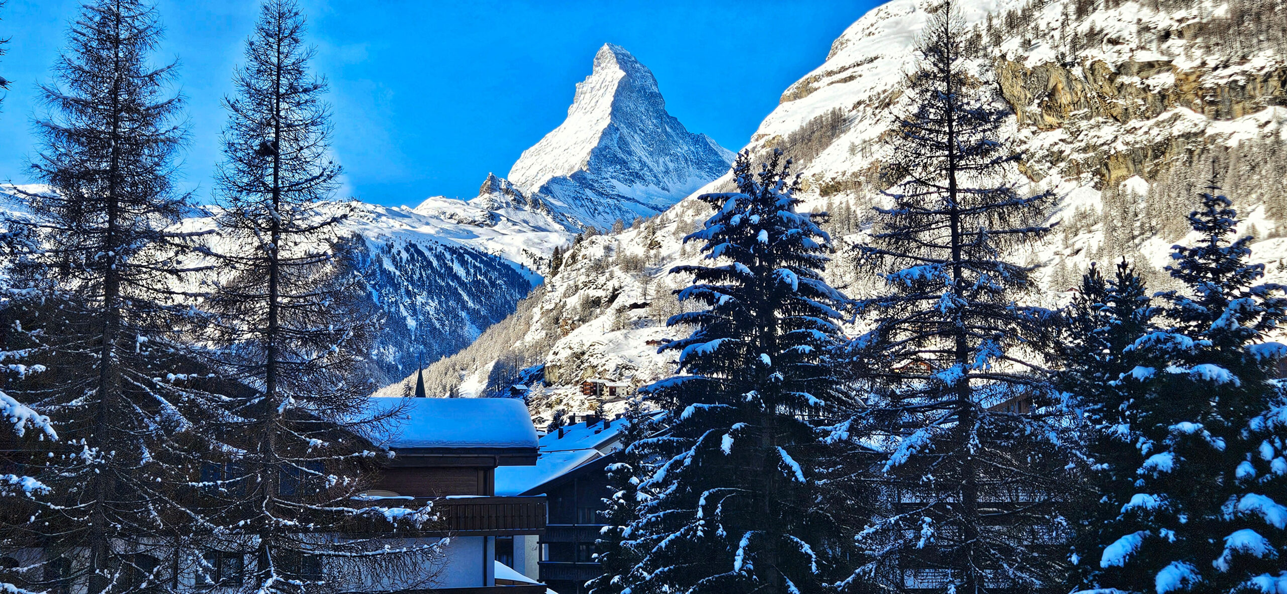 Matterhorn and the surrounding winter landscape in Zermatt